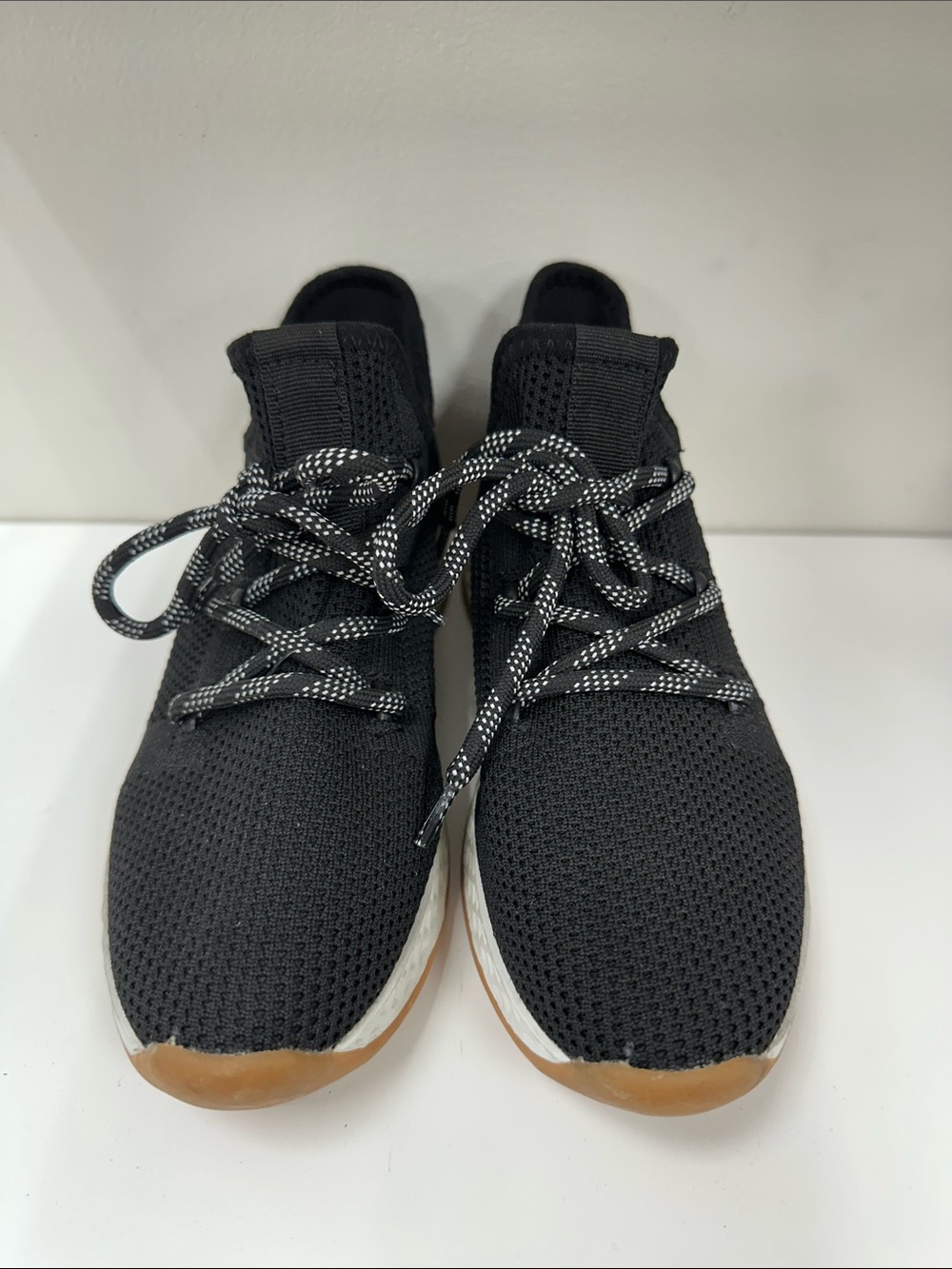Men's Black Knit Lace-Up Sneakers with Gum Sole